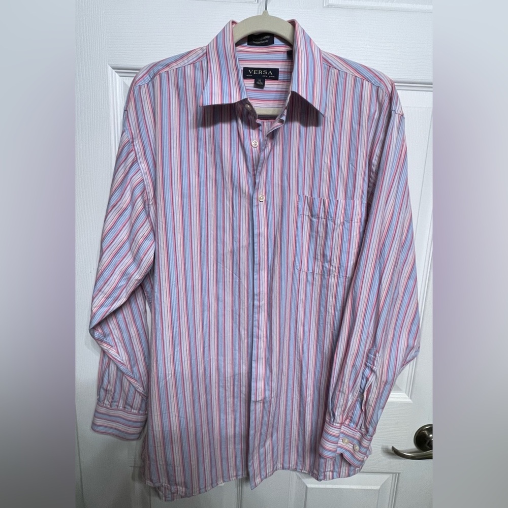 Versa Men's Striped Button-Down Dress Shirt, Size 16 - 34/35